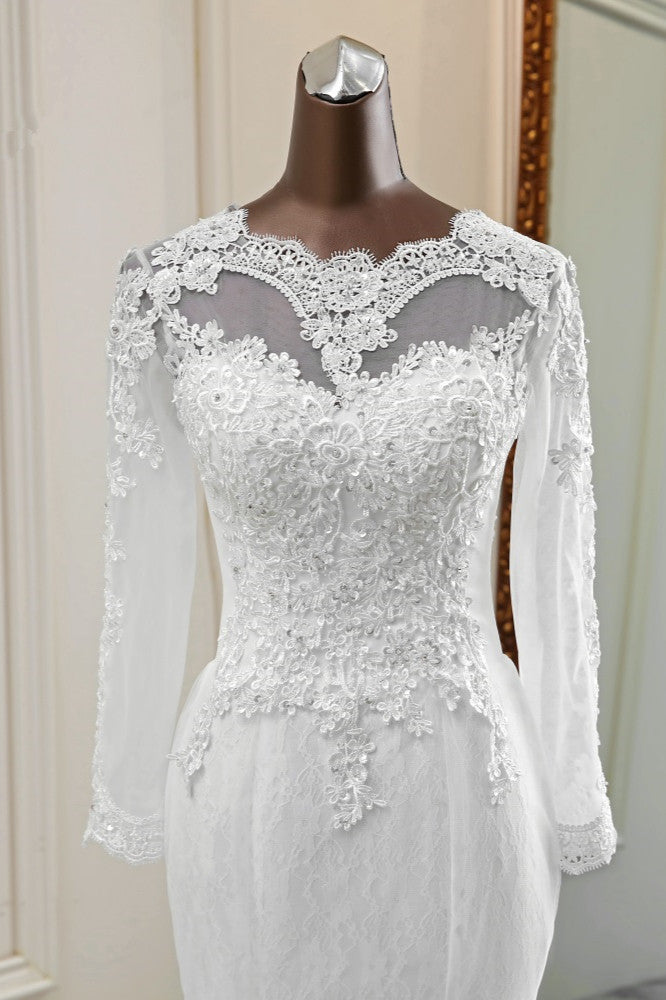 Elegant Mermaid Wedding Dress With Chic Jewel Long Sleeves