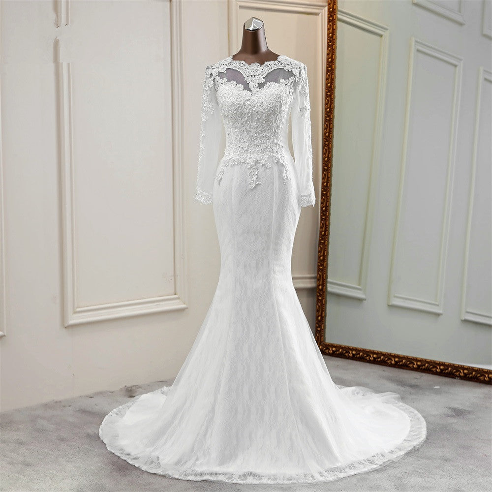 Elegant Mermaid Wedding Dress With Chic Jewel Long Sleeves