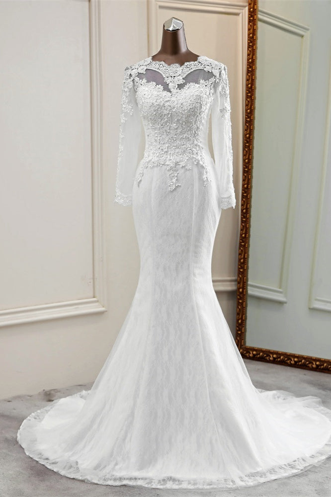Elegant Mermaid Wedding Dress With Chic Jewel Long Sleeves