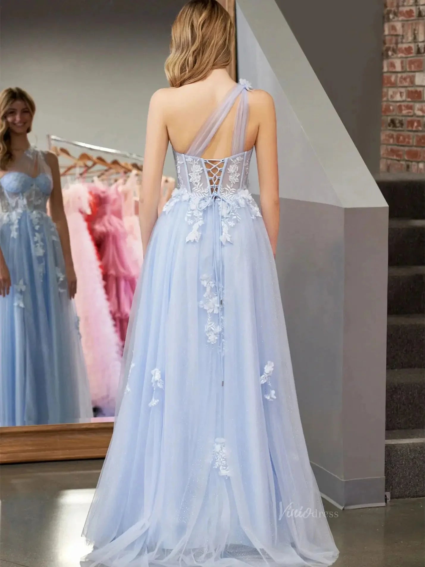 Elegant Tulle Lace Prom Dresses 2025 One Shoulder Formal Gown with Slit - FD5158C