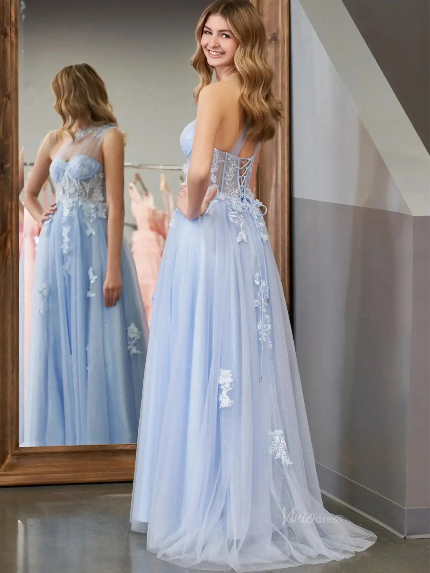 Elegant Tulle Lace Prom Dresses 2025 One Shoulder Formal Gown with Slit - FD5158C