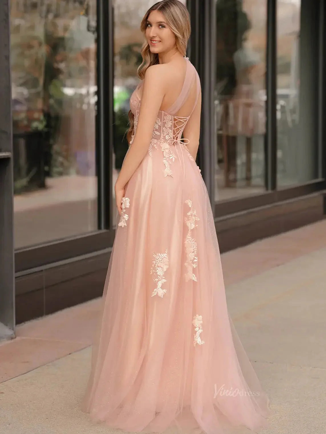 Elegant Tulle Lace Prom Dresses 2025 One Shoulder Formal Gown with Slit - FD5158C