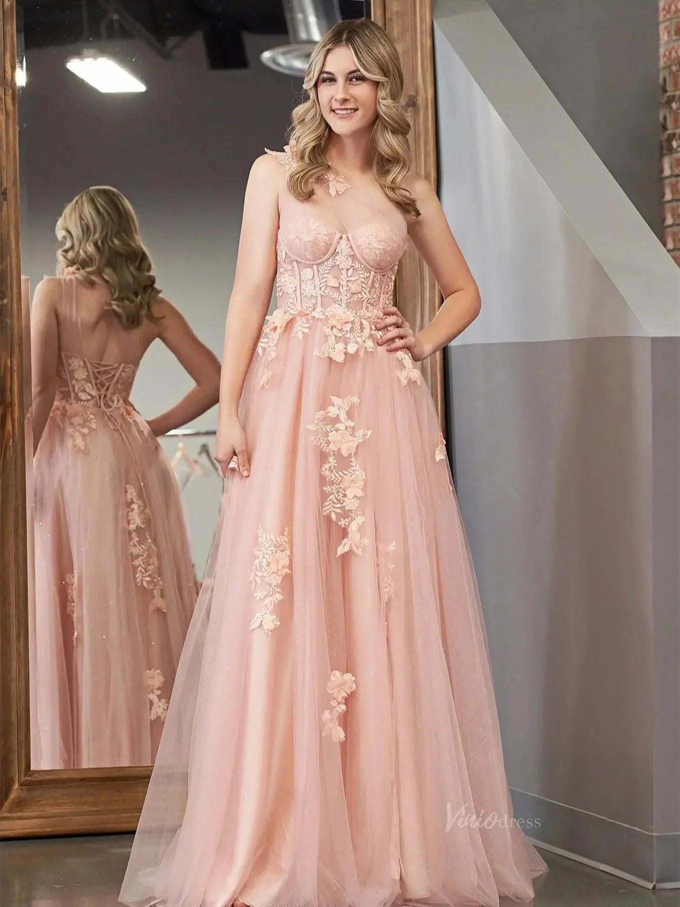 Elegant Tulle Lace Prom Dresses 2025 One Shoulder Formal Gown with Slit - FD5158C