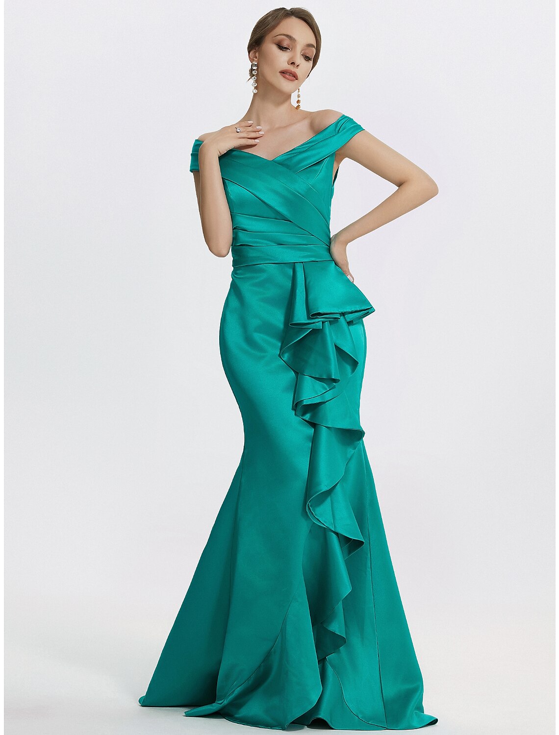 Aimishang Sheath / Column Evening Gown Elegant Dress Formal Floor Length Sleeveless Off Shoulder Satin with Ruffles