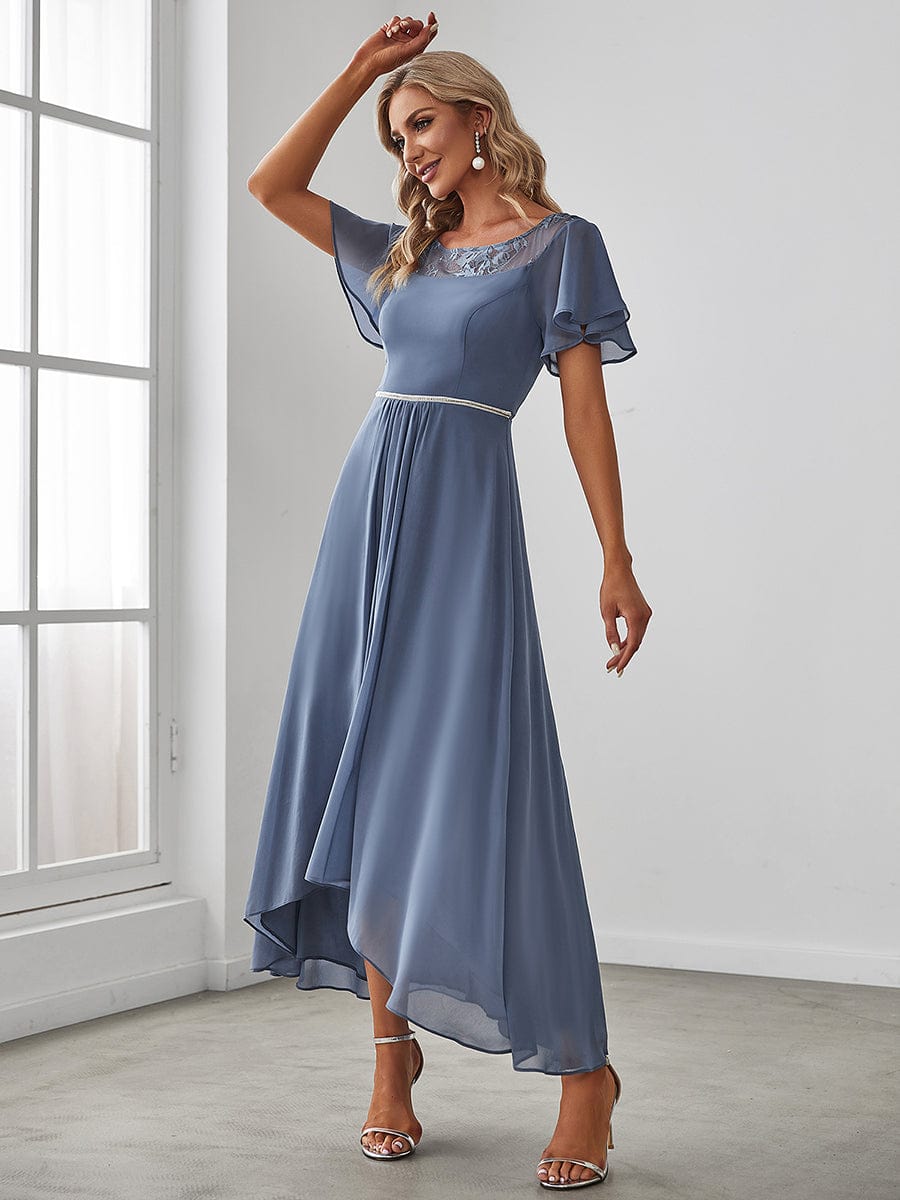Weitese Women's Casual Boat Neck A-Line Midi Dress with Asymmetrical Hems