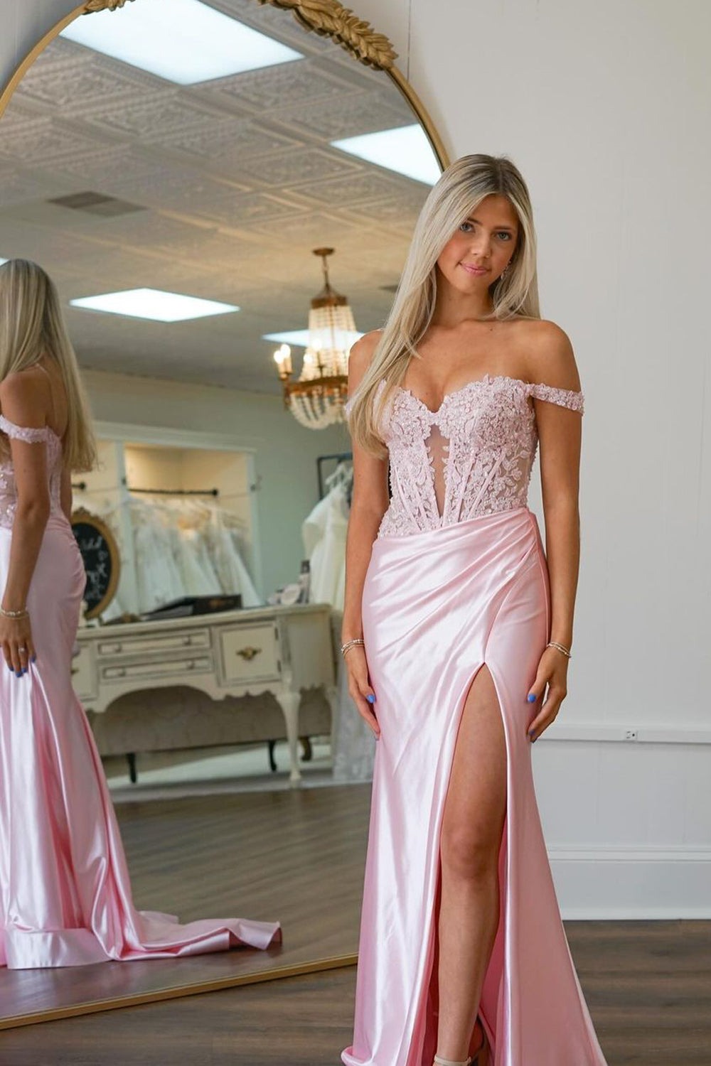Charming Sweetheart Mermaid Pink Satin Long Prom Dresses