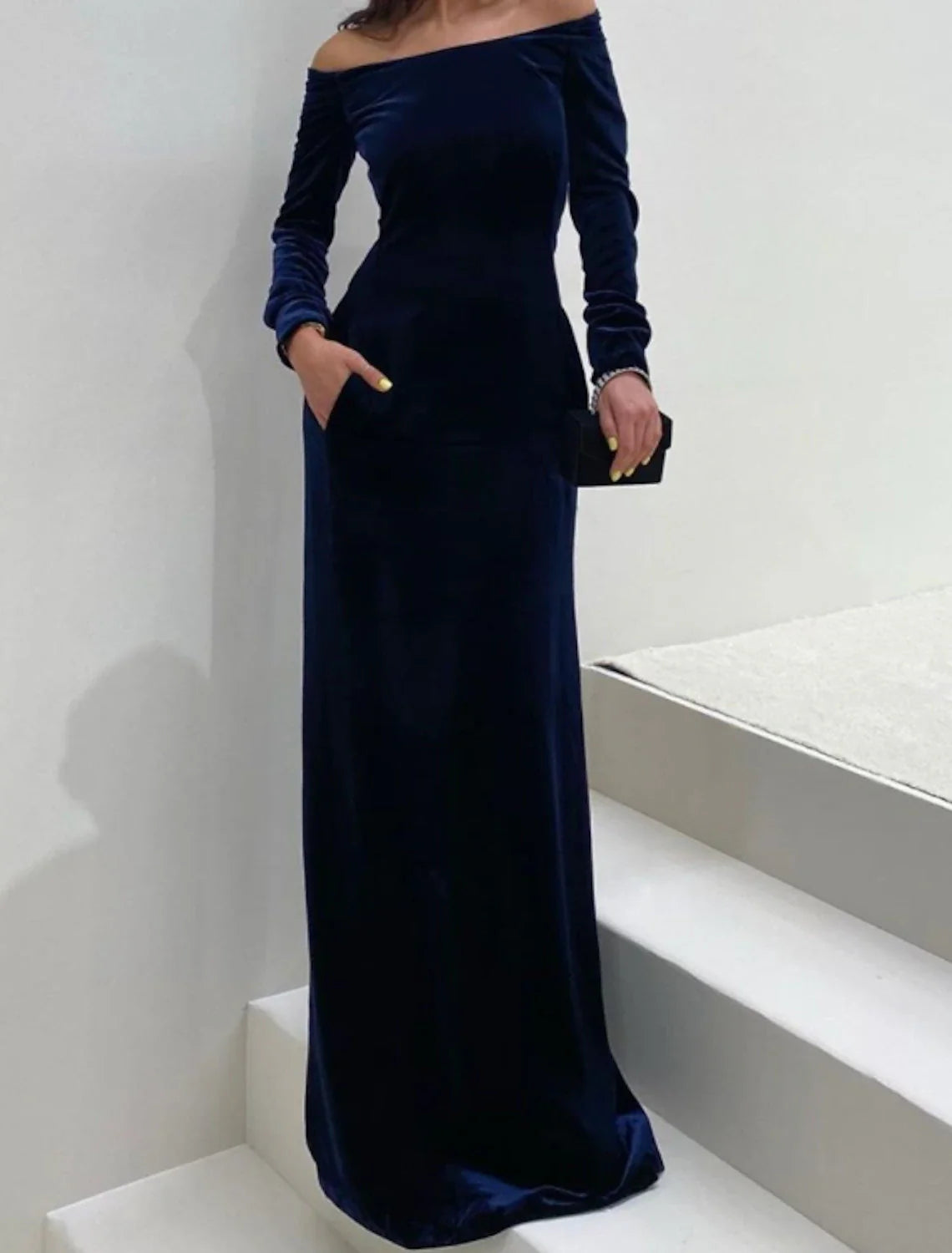 Aimishang Sheath / Column Evening Gown Elegant Dress Formal Evening Floor Length Long Sleeve Off Shoulder Fall Wedding Guest Velvet with Sleek