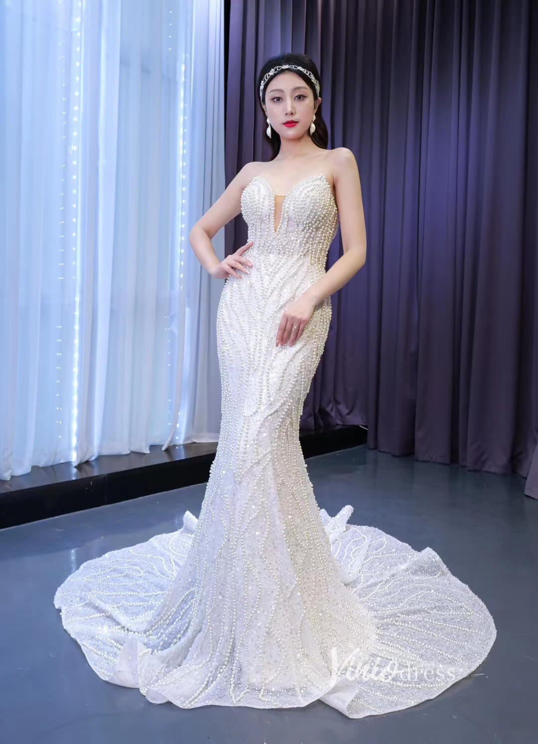 Luxury Pearl Beaded Mermaid Wedding Dresses Vintage 20s Bridal Gown 67485