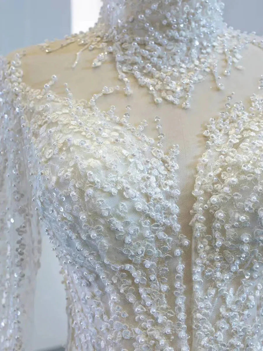 Sexy See Through Mermaid Wedding Dresses with Long Sleeves 67140