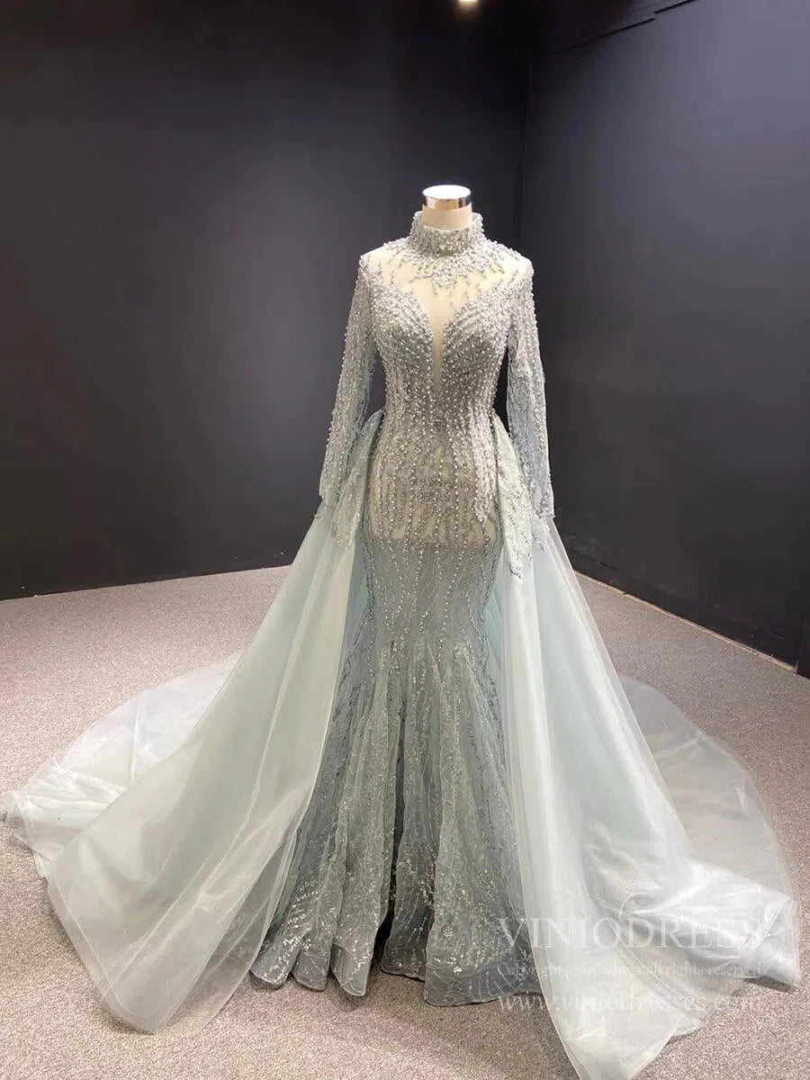 Sexy See Through Mermaid Wedding Dresses with Long Sleeves 67140