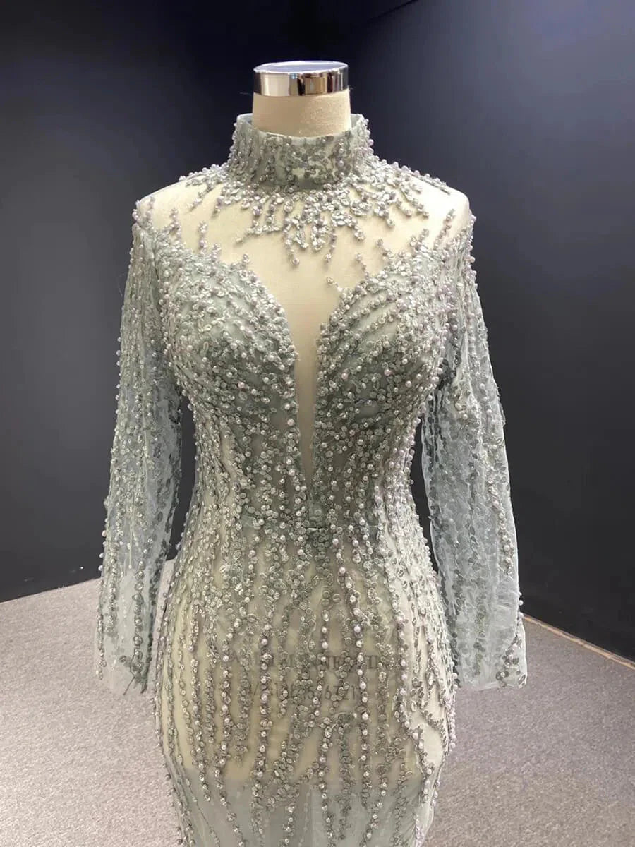 Sexy See Through Mermaid Wedding Dresses with Long Sleeves 67140