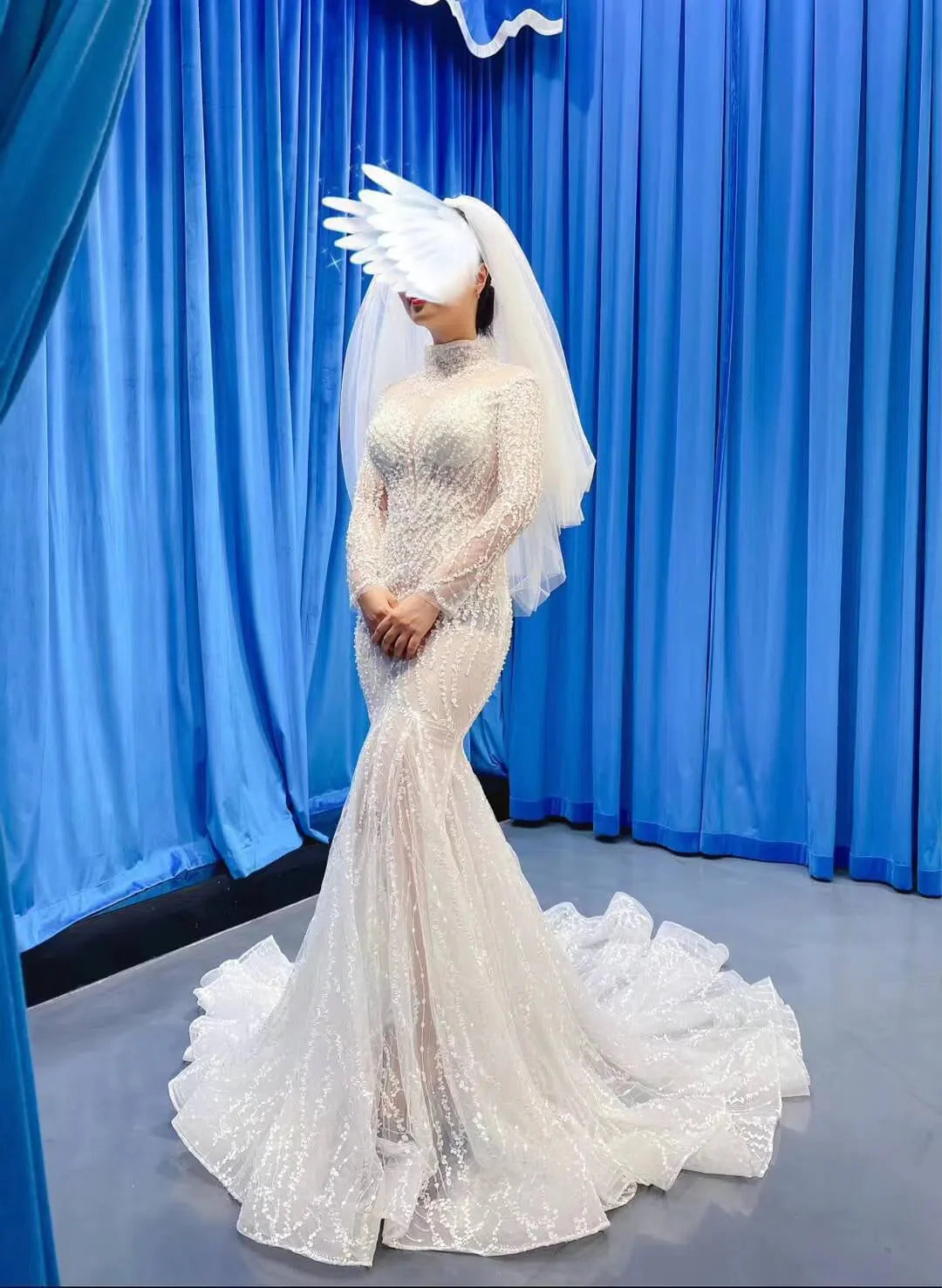 Sexy See Through Mermaid Wedding Dresses with Long Sleeves 67140