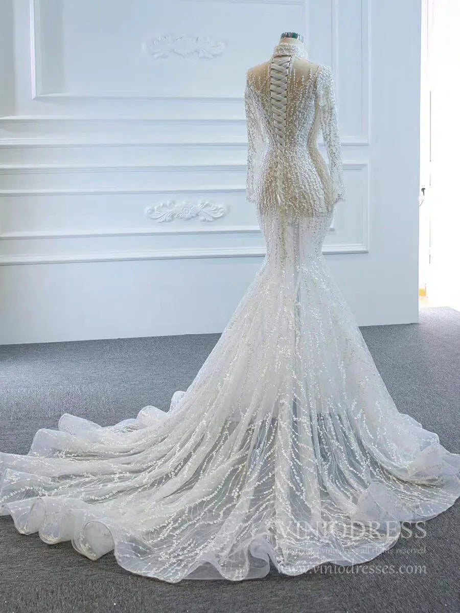 Sexy See Through Mermaid Wedding Dresses with Long Sleeves 67140