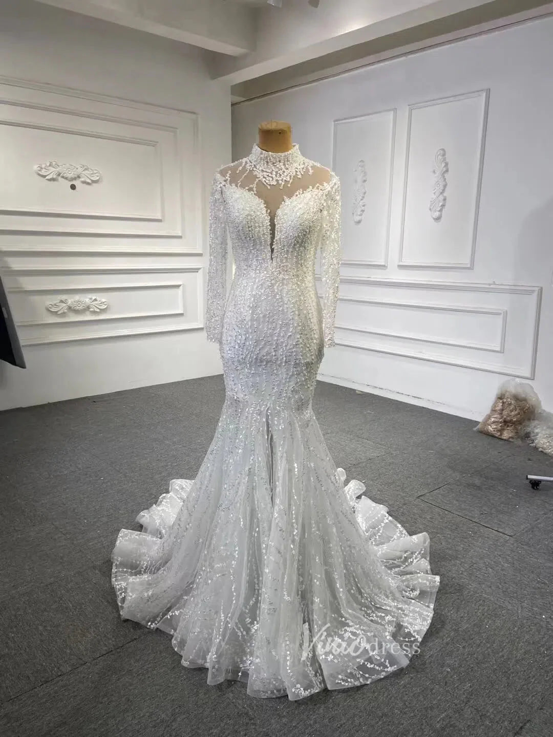 Sexy See Through Mermaid Wedding Dresses with Long Sleeves 67140