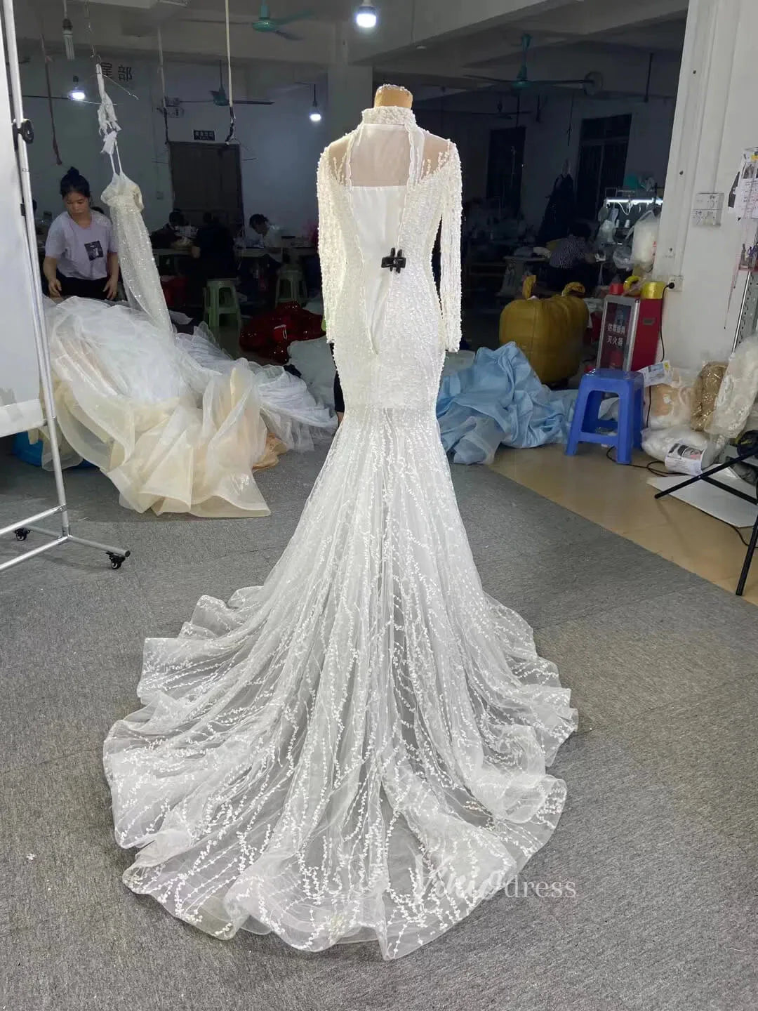 Sexy See Through Mermaid Wedding Dresses with Long Sleeves 67140