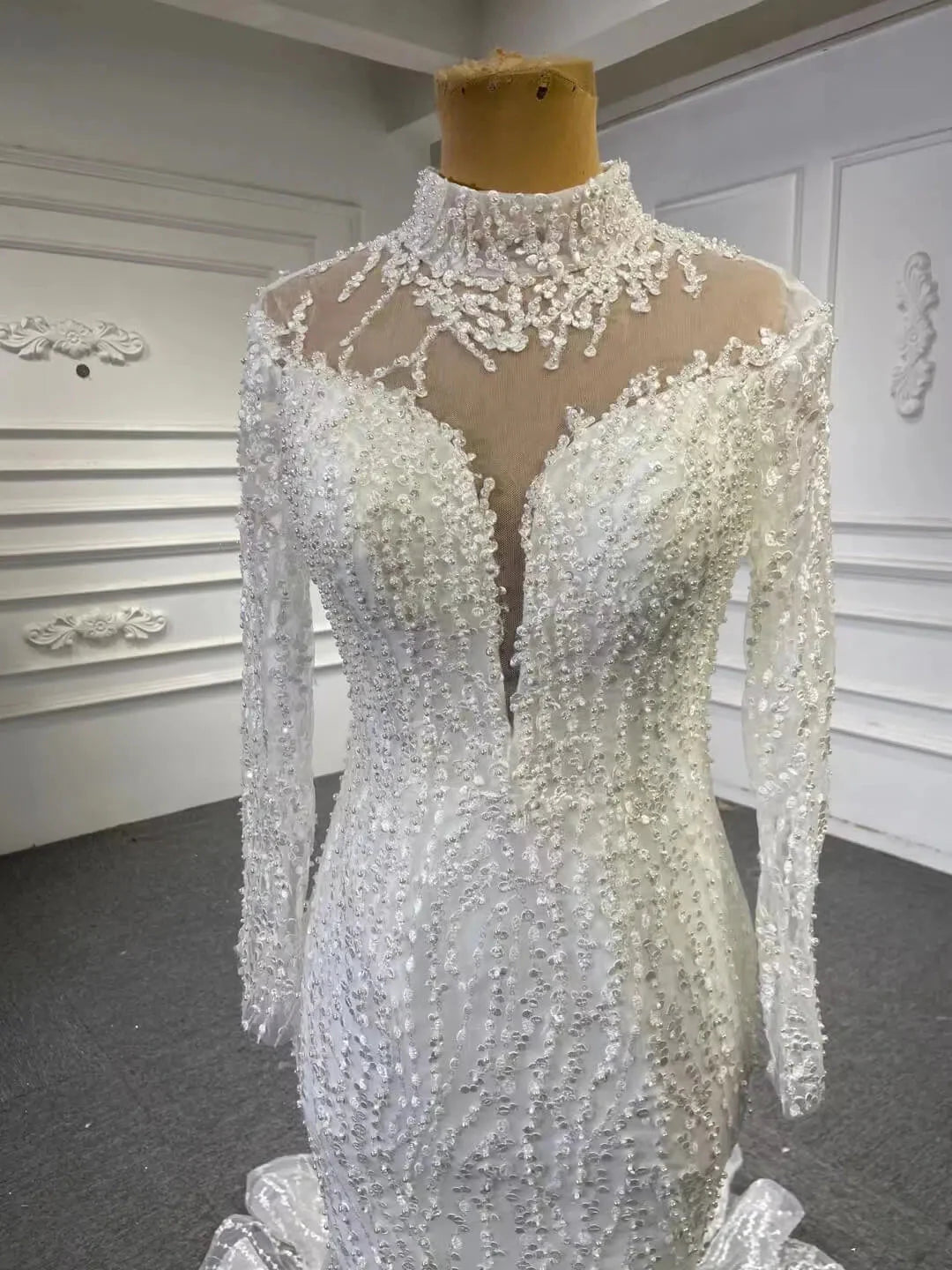 Sexy See Through Mermaid Wedding Dresses with Long Sleeves 67140
