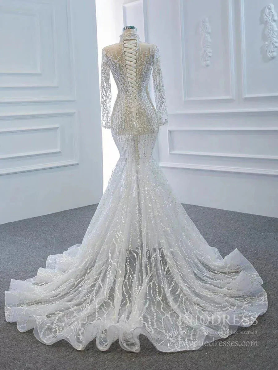 Sexy See Through Mermaid Wedding Dresses with Long Sleeves 67140