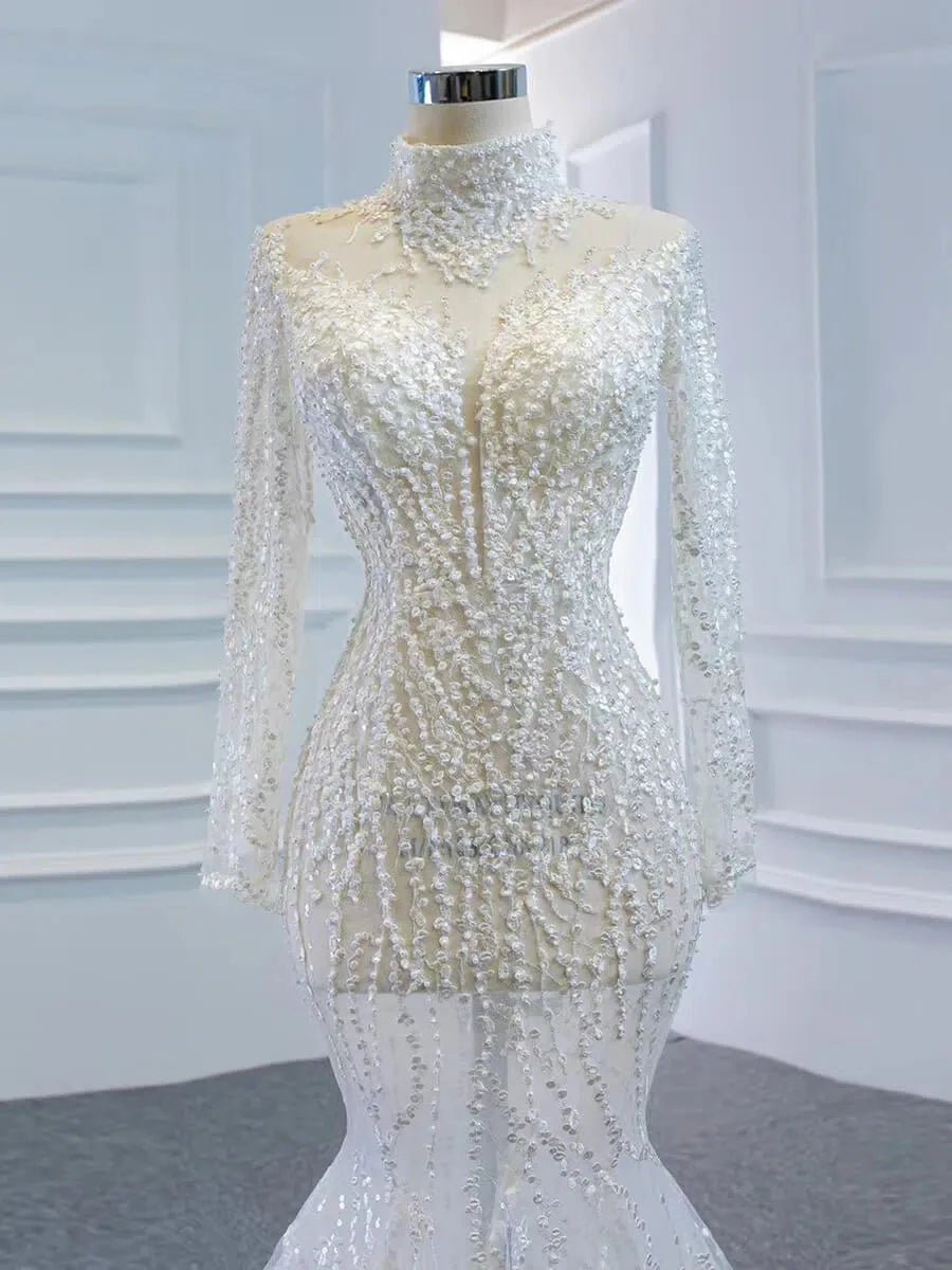 Sexy See Through Mermaid Wedding Dresses with Long Sleeves 67140