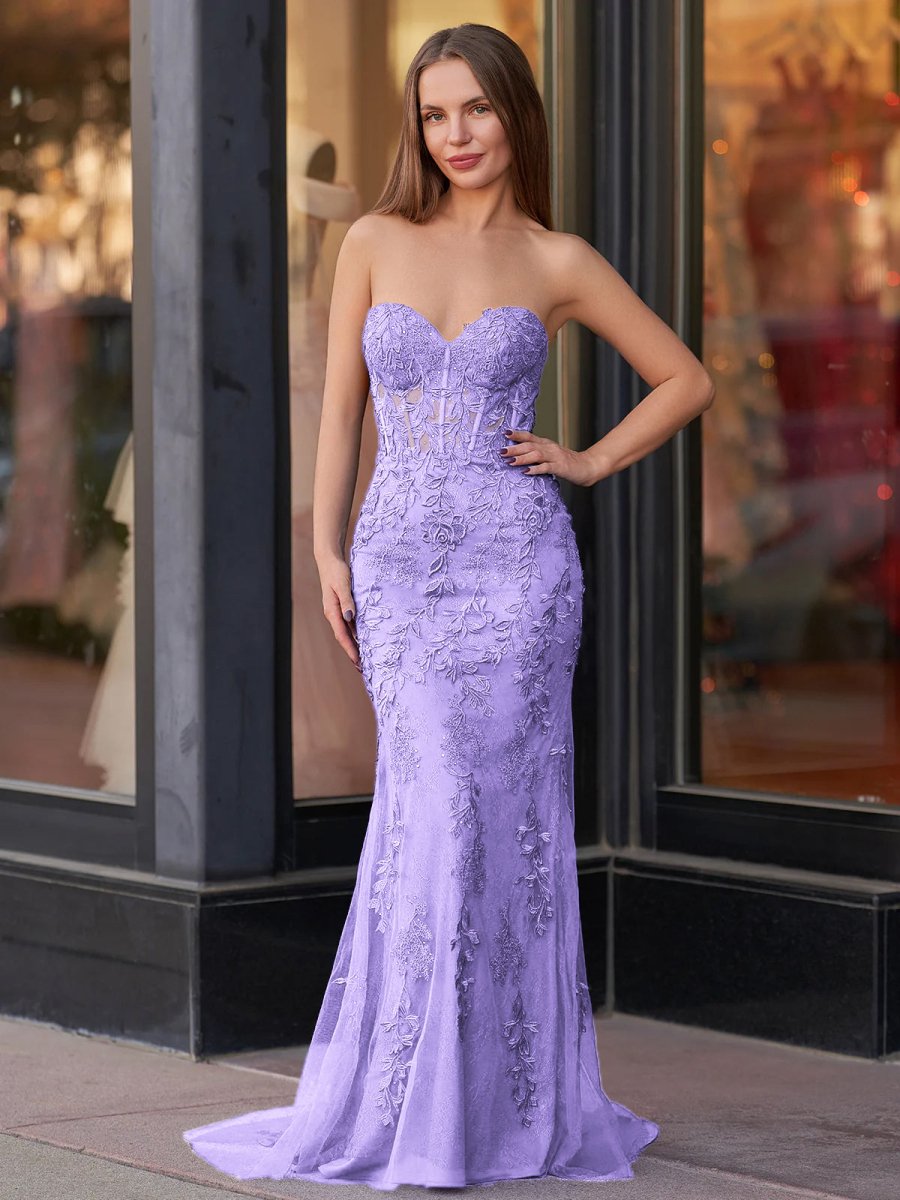 Mermaid Sweetheart Neck Lace Long Prom Dress With Appliques