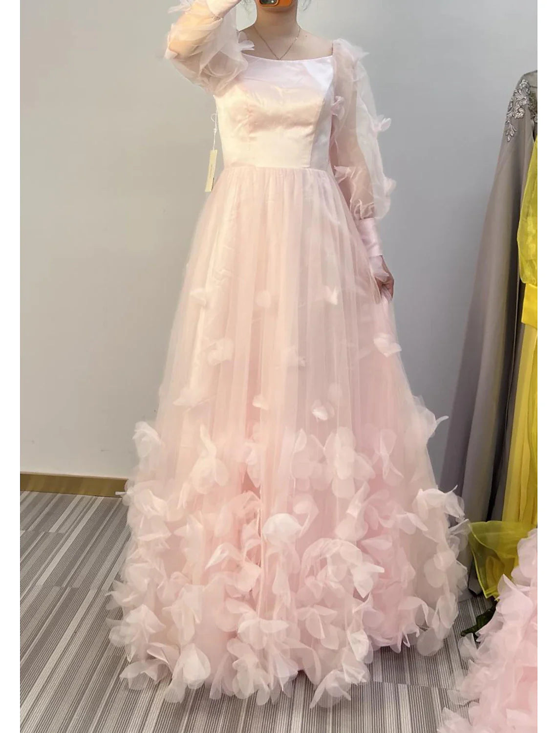 A-Line Prom Dresses Maxi Dress Wedding Guest Sweet 16 Floor Length Long Sleeve Scoop Neck Tulle with Appliques Butterfly 2025