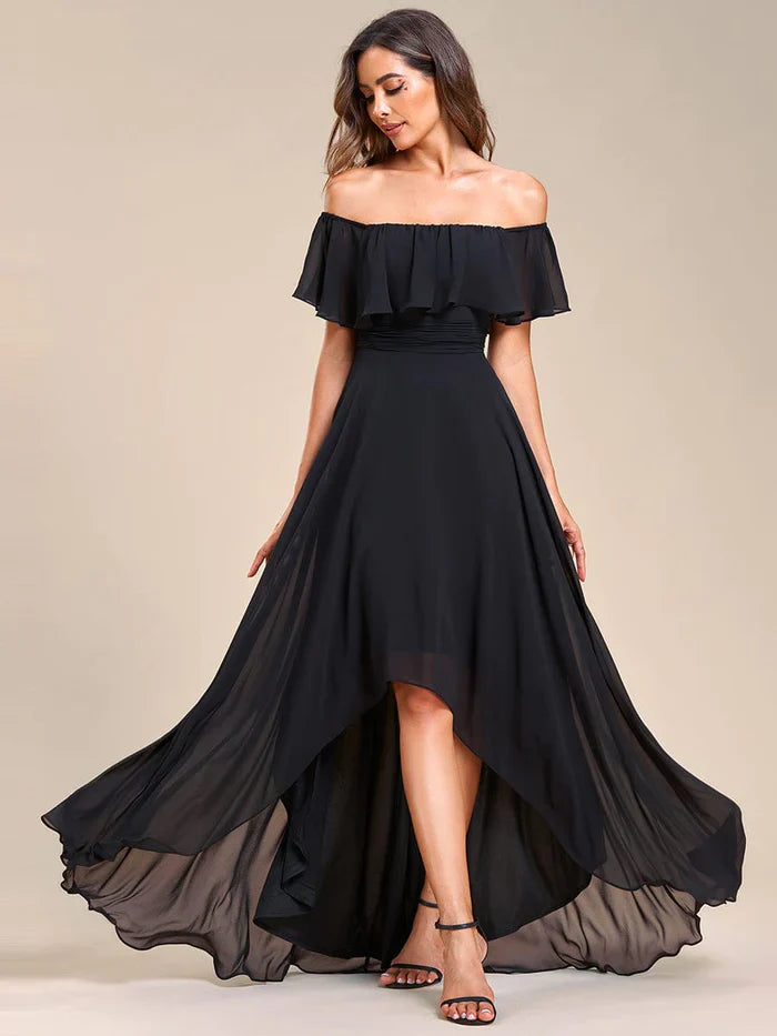 Weitese Elegant Chiffon High-Low Off The Shoulder Bridesmaid Dress