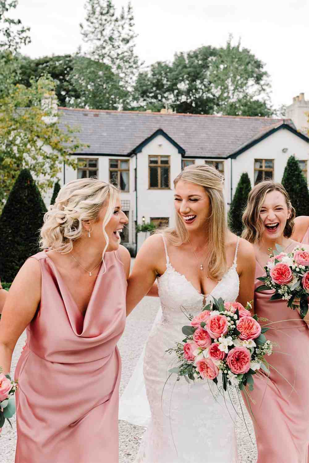 Blush Pink Cowl Neck Floor Length Bridesmaid Dress