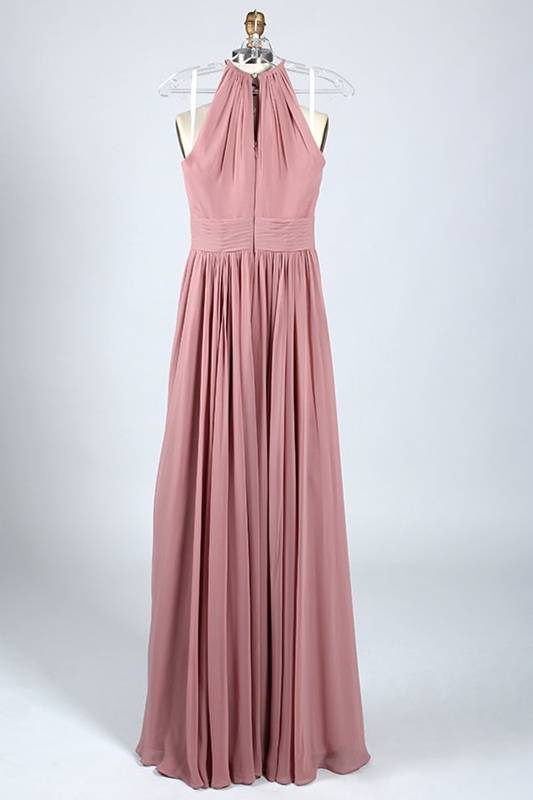 Blush Pink Keyhole Pleated Chiffon Bridesmaid Dress