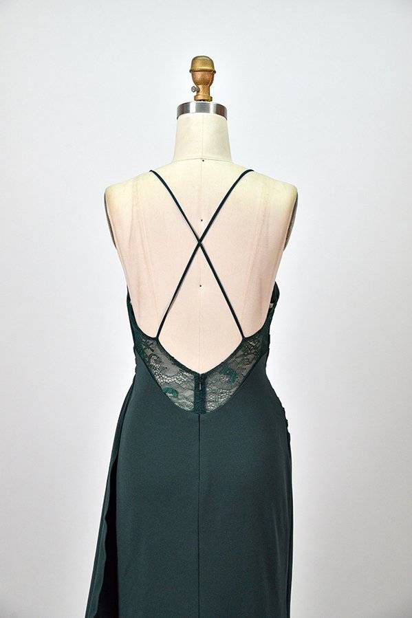 Straps Dark Green Pleated Long Bridesmaid Dress