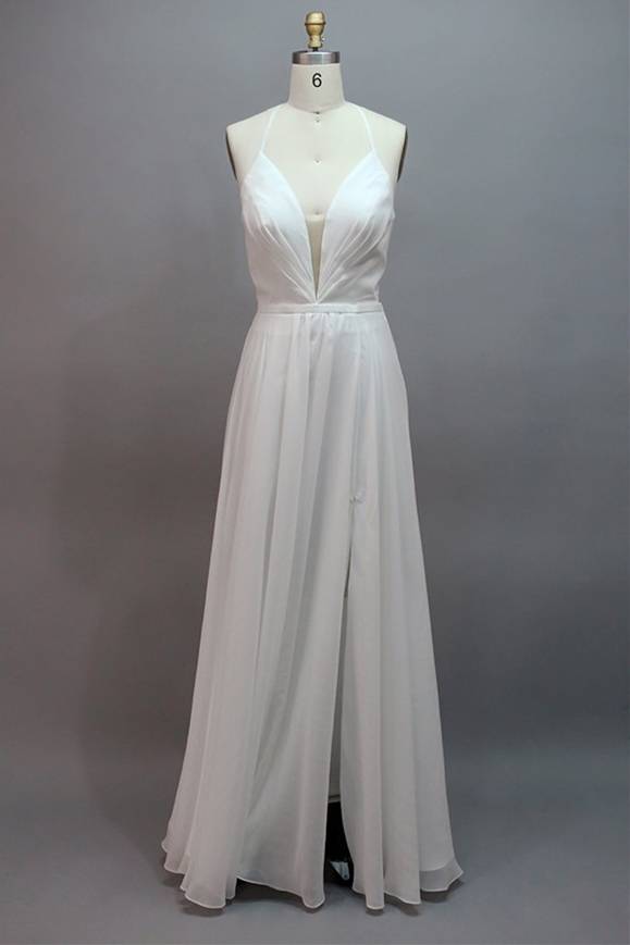 Lace-Up Plunging Neck Burgundy Long Bridesmaid Dress