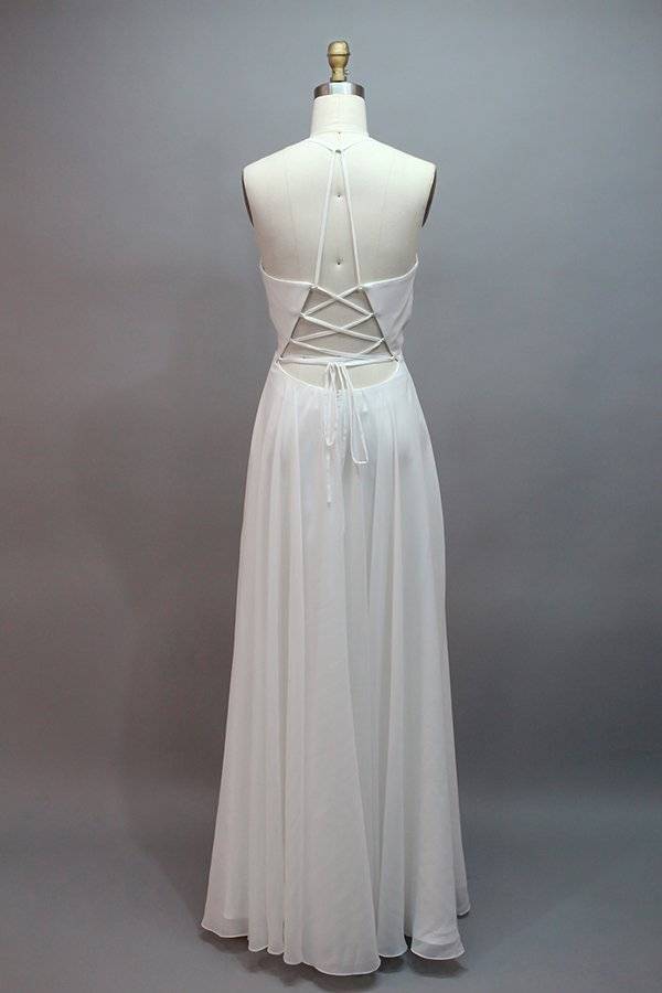 Lace-Up Plunging Neck Burgundy Long Bridesmaid Dress