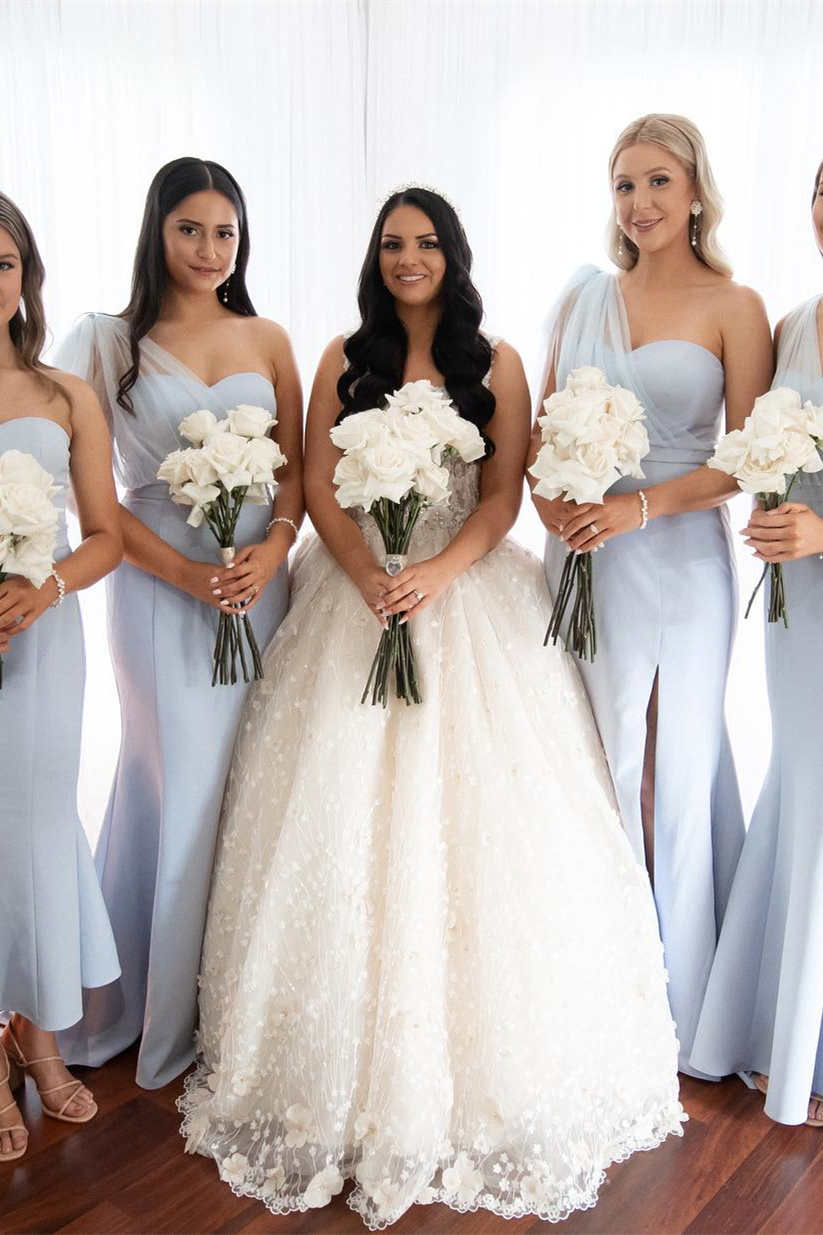 Tie Shoulder White Satin Mermaid Long Bridesmaid Dress