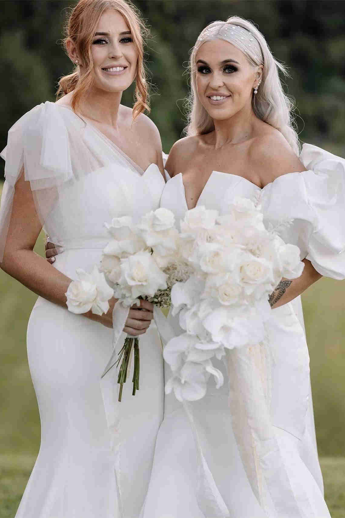 Tie Shoulder White Satin Mermaid Long Bridesmaid Dress