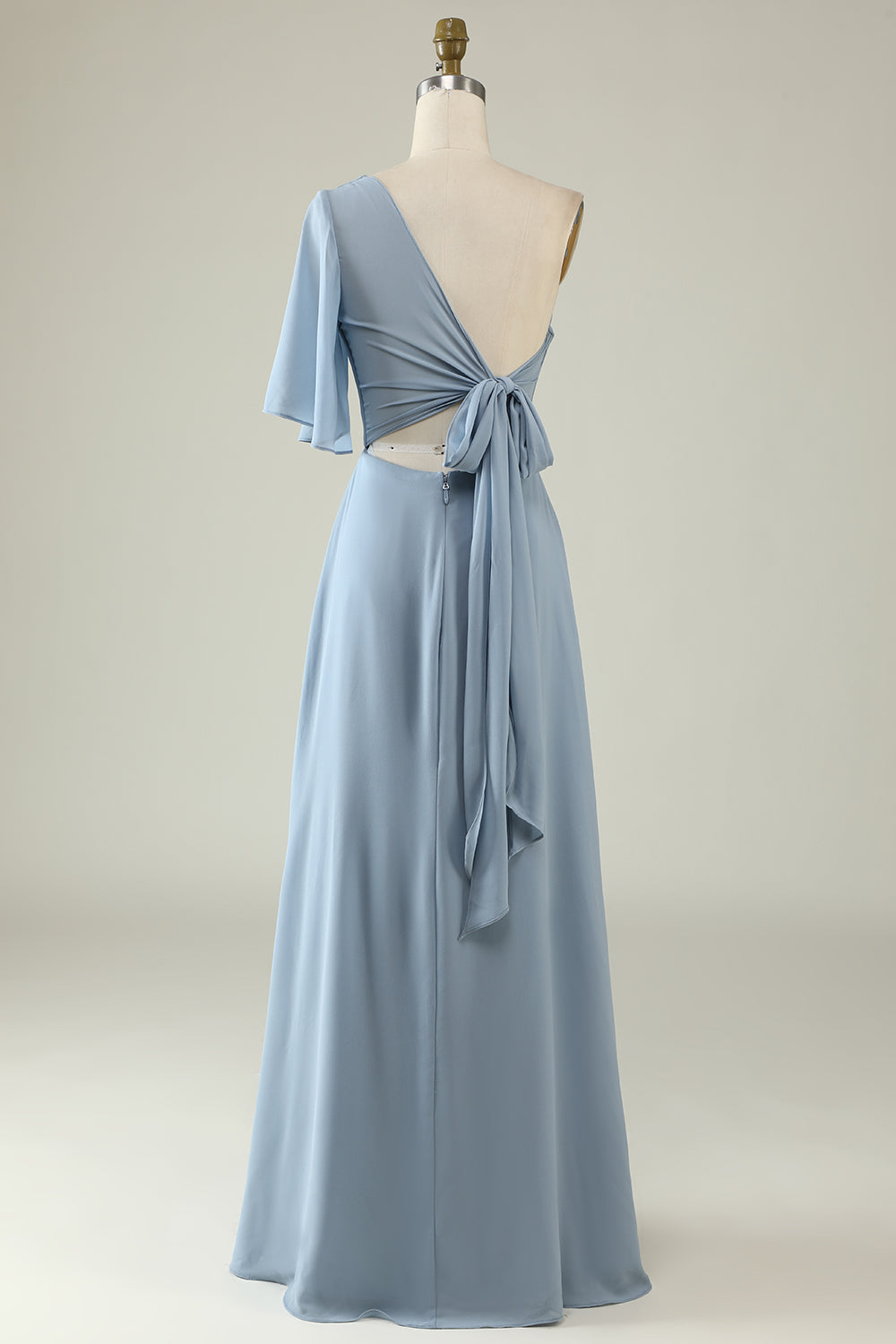 Dusty Blue One-Shoulder Chiffon Bridesmaid Dress