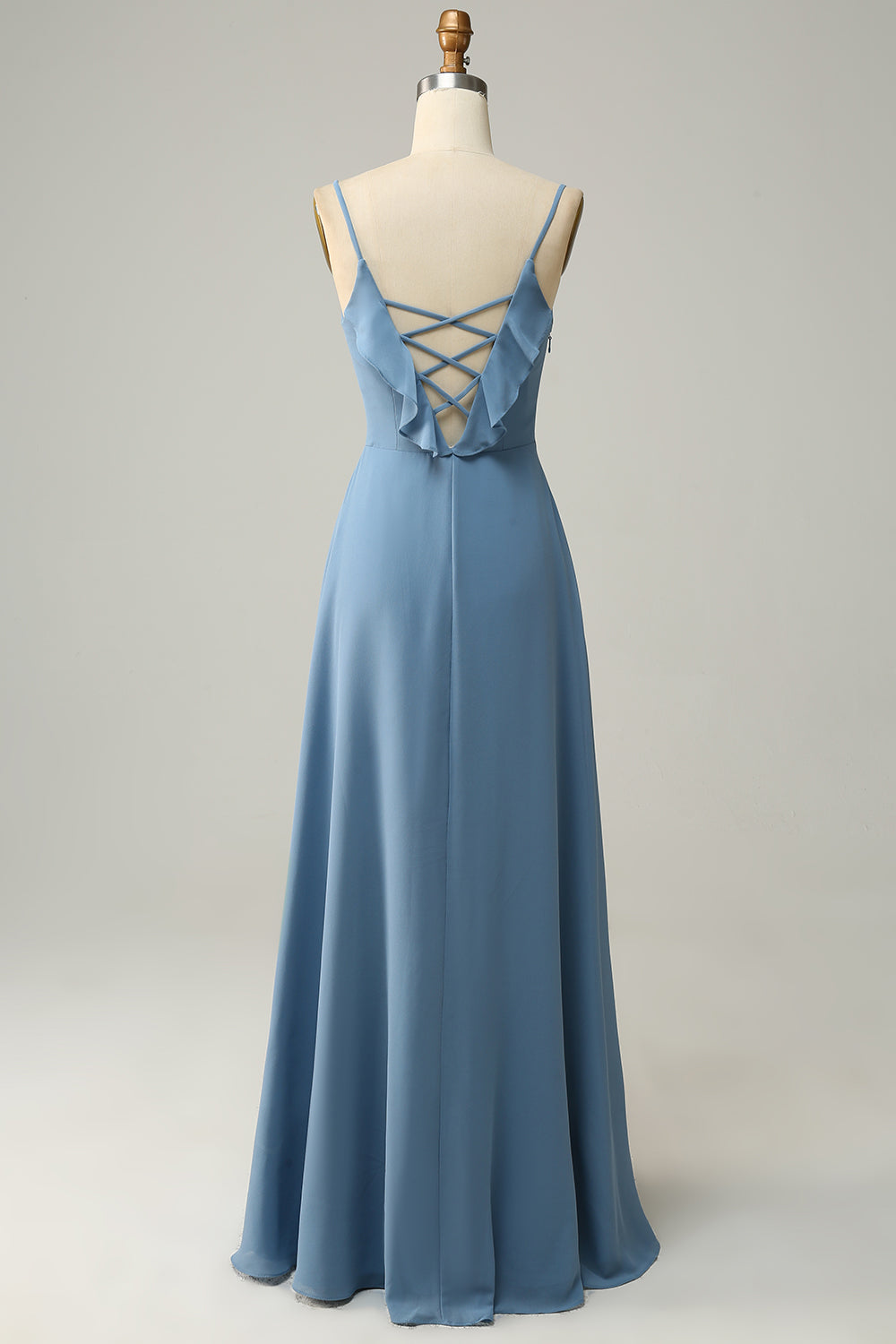 Strap Dusty Blue Ruffle A-Line Bridesmaid Dress