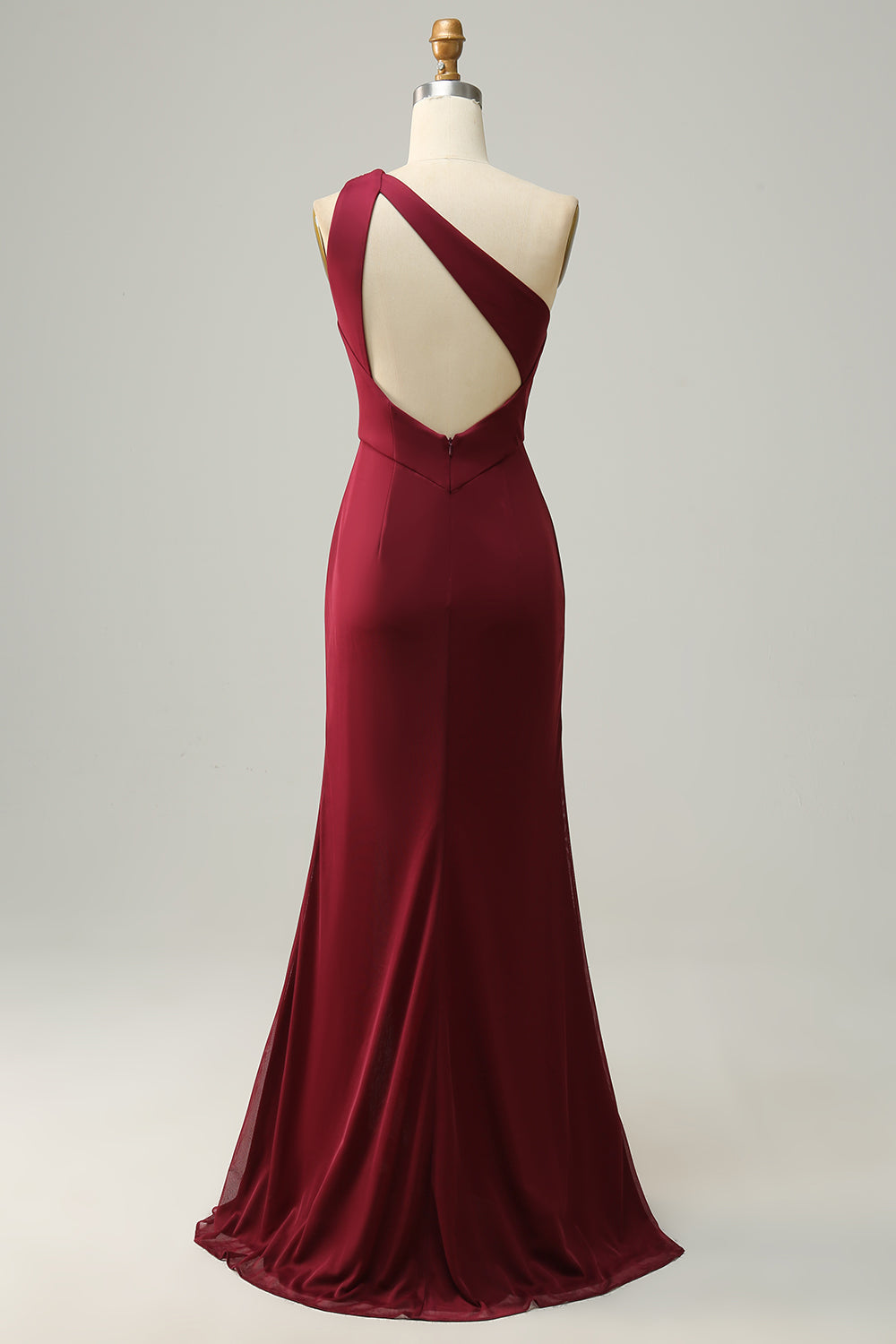 Mermaid One-Shoulder Burgundy Pleated Bridesmaid Dress