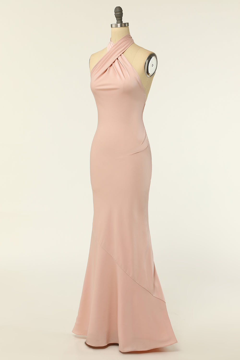 Mermaid Blush Pink Halter Long Bridesmaid Dress