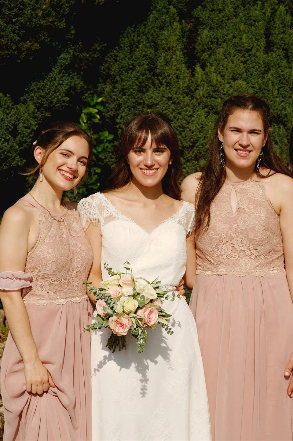 Halter Blush Pink Lace Top Long Bridesmaid Dress
