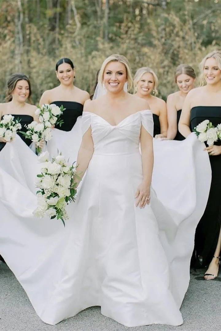 Strapless Black Chiffon Long Bridesmaid Dress with Slit
