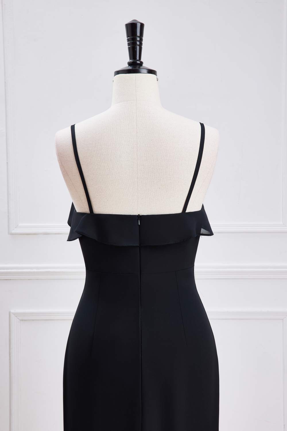 Black Straps Ruffle Multi-Layer Chiffon Maxi Dress