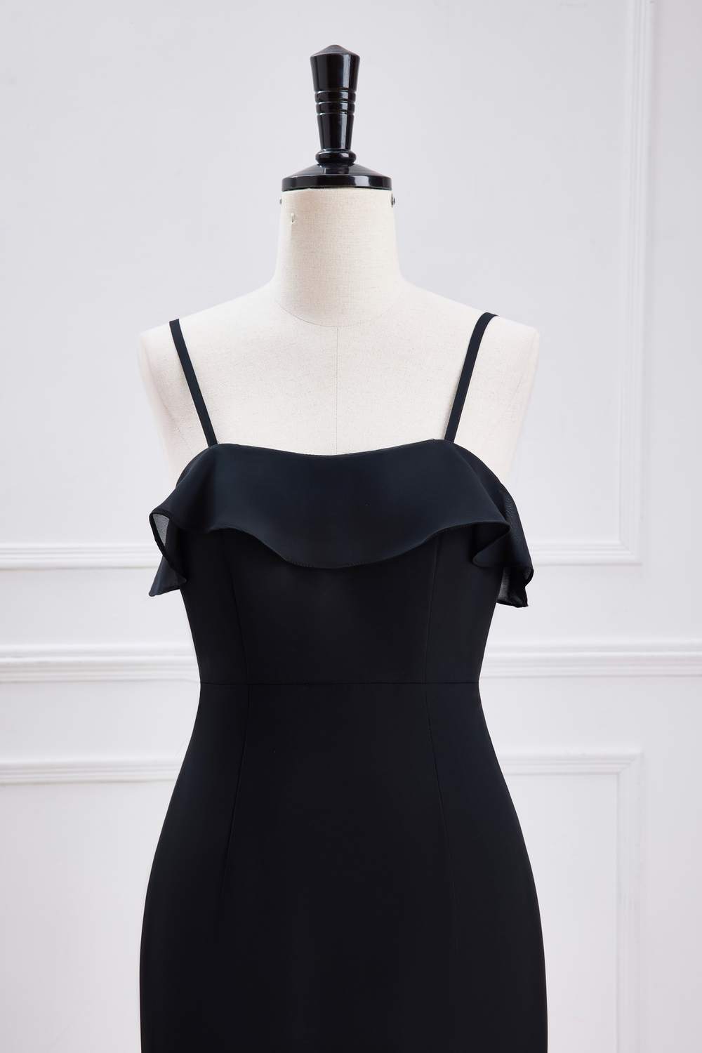 Black Straps Ruffle Multi-Layer Chiffon Maxi Dress