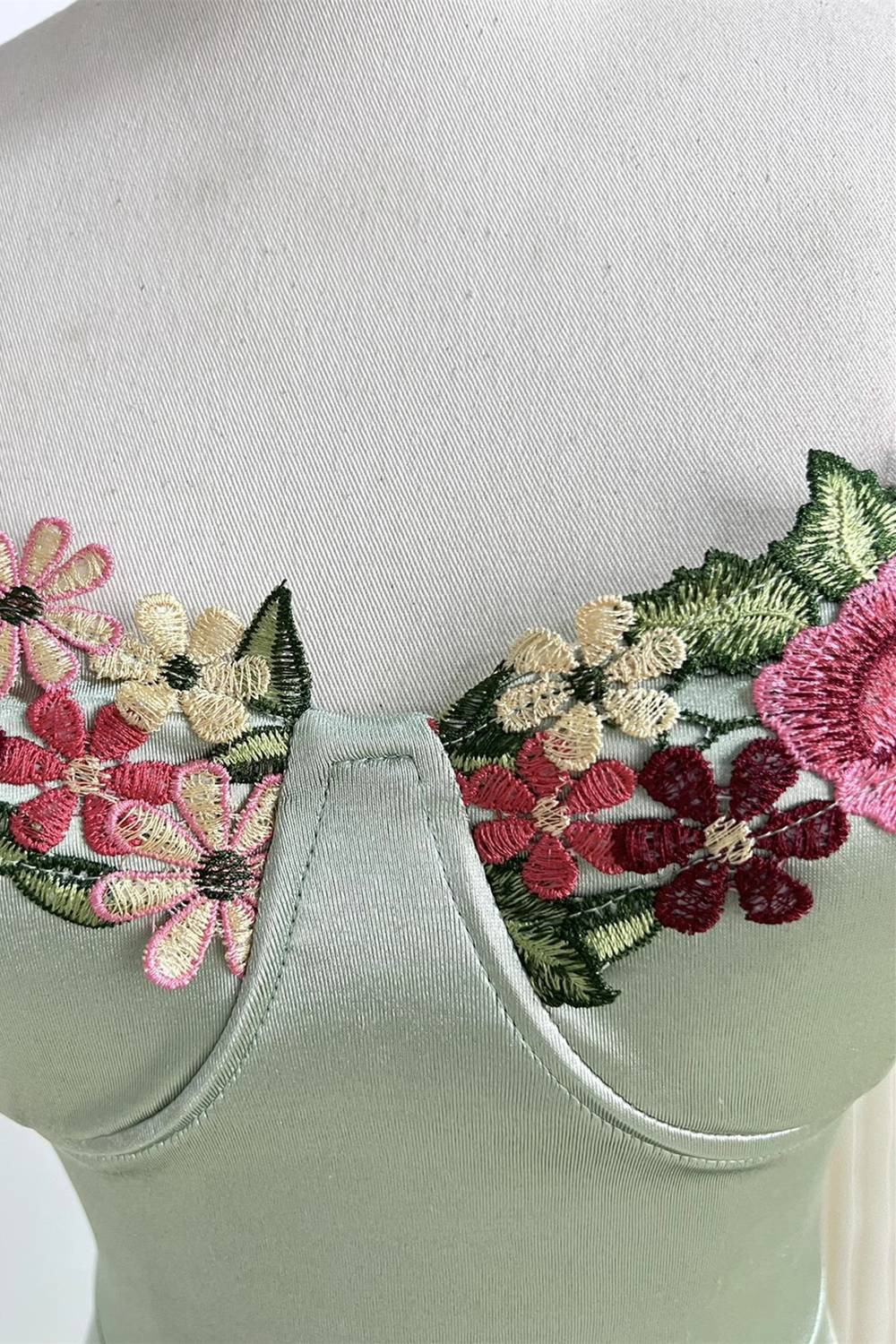 Gorgeous Sage Green Floral Embroidery Short Party Dress