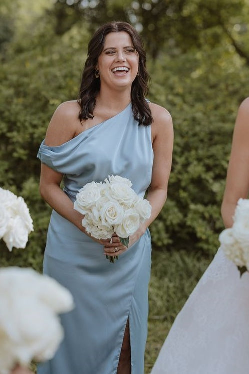 Asymmetrical One Shoulder Bridesmaid Dress with Slit