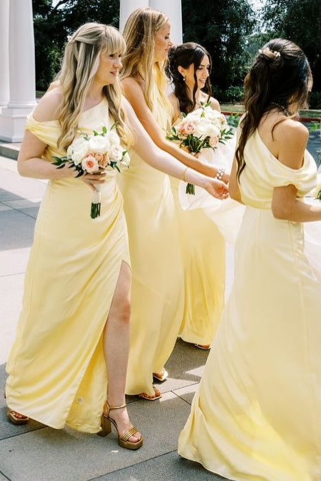 Asymmetrical One Shoulder Bridesmaid Dress with Slit