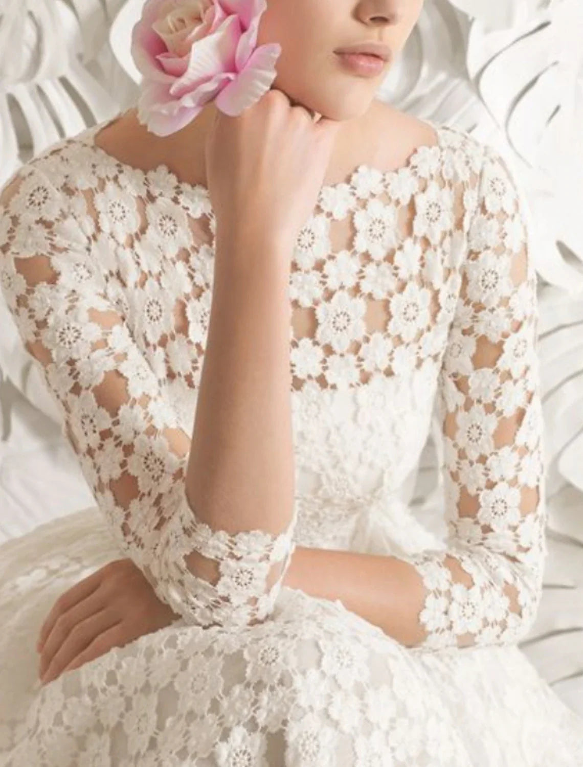 Aimishang Reception Little White Dresses Wedding Dresses A-Line Scoop Neck 3/4 Length Sleeve Knee Length Lace Bridal Gowns With Sashes / Ribbons Appliques