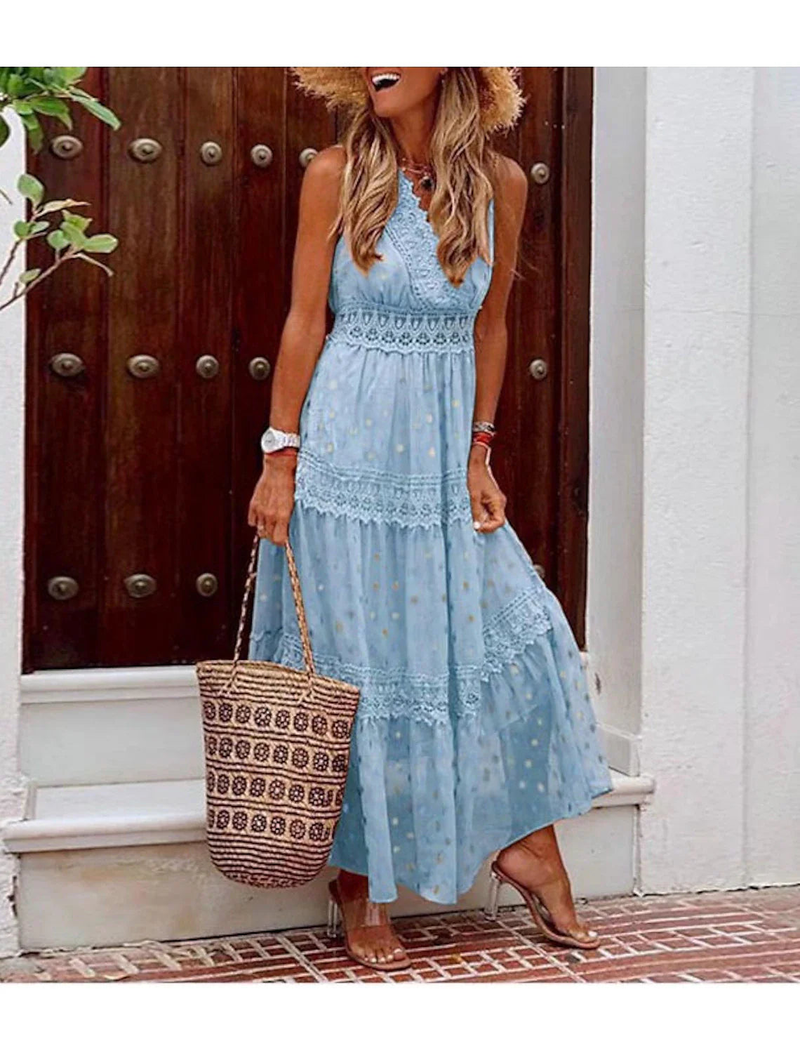 Aimishang Beach Little White Dresses Boho Wedding Dresses A-Line V Neck Sleeveless Ankle Length Chiffon Bridal Gowns With Appliques