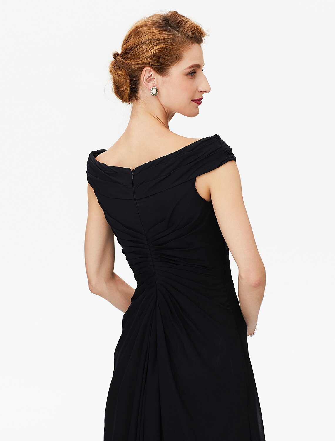 Aimishang Sheath / Column Mother of the Bride Dress Furcal Off Shoulder Floor Length Chiffon Short Sleeve No with Pleats Split Front