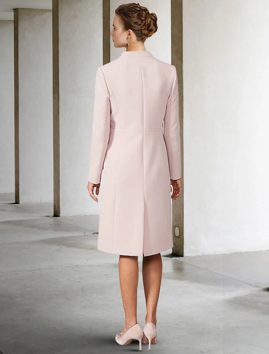Aimishang Two Piece A-Line Mother of the Bride Dress Wedding Guest Church Elegant V Neck Knee Length Chiffon Short Sleeve Jacket Dresses with Solid Color Fall