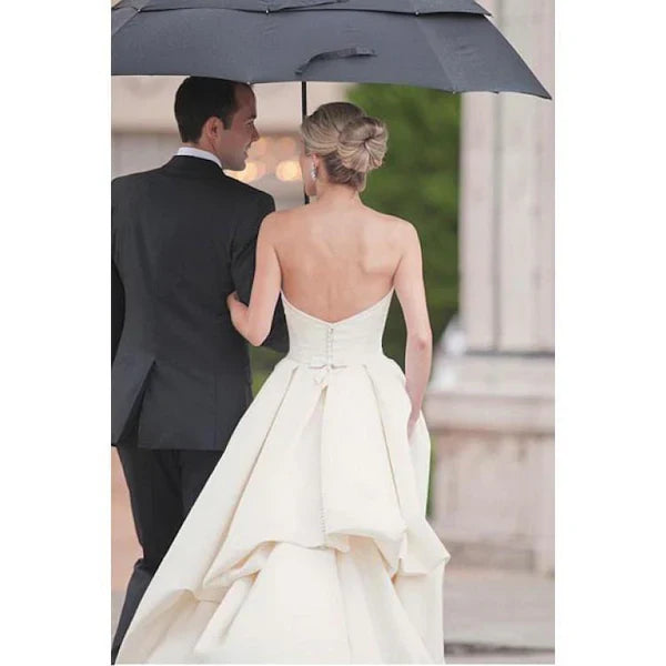 Glamorous Satin Strapless Neckline A-line Wedding Dresses Off Shoulder Simple Solid Color