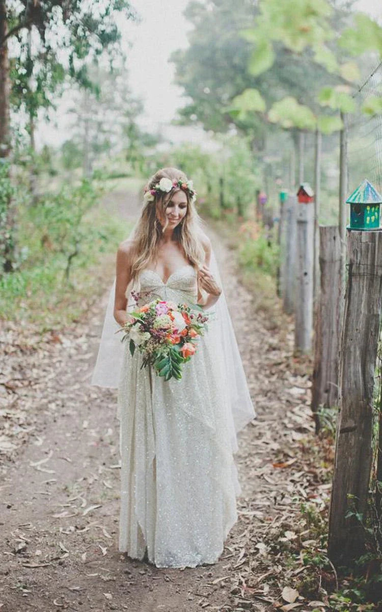 Glamorous Spaghetti Strap Sleeveless Floor-length Sweetheart Sequins Wedding Dress