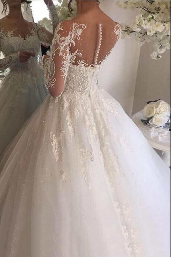 Glamorous White Long Sleeves Wedding Dress with Appliques